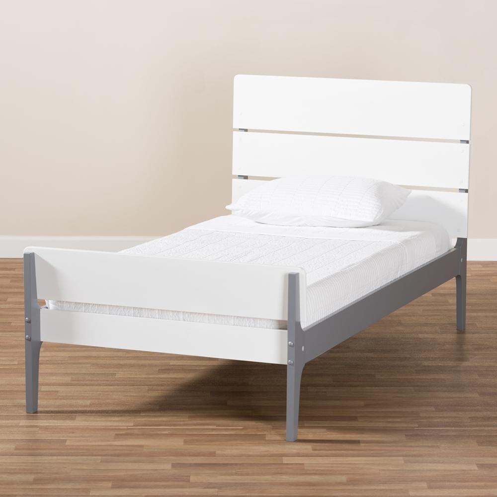 Nereida Modern Classic Mission Style White and Dark Grey-Finished Wood Twin Platform Bed FredCo