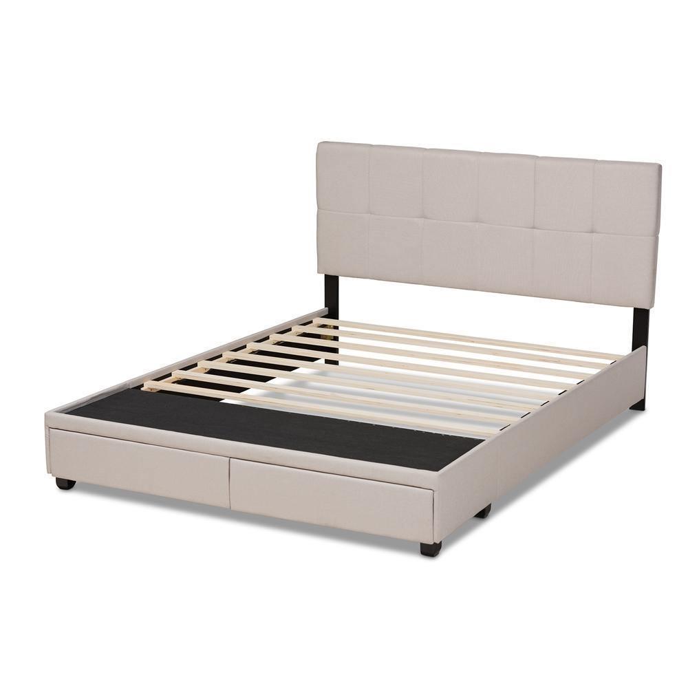 Netti Beige Fabric Upholstered 2-Drawer Queen Size Platform Storage Bed FredCo