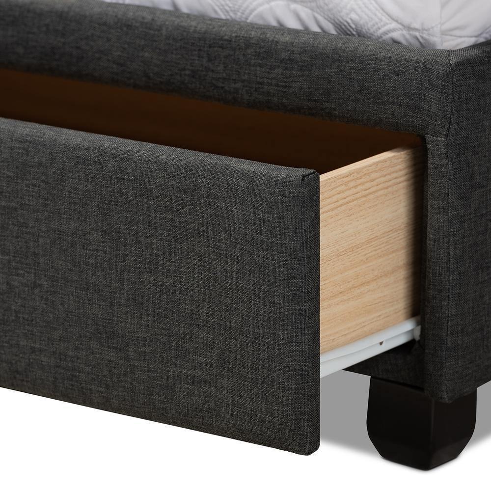 Netti Dark Grey Fabric Upholstered 2-Drawer King Size Platform Storage Bed FredCo