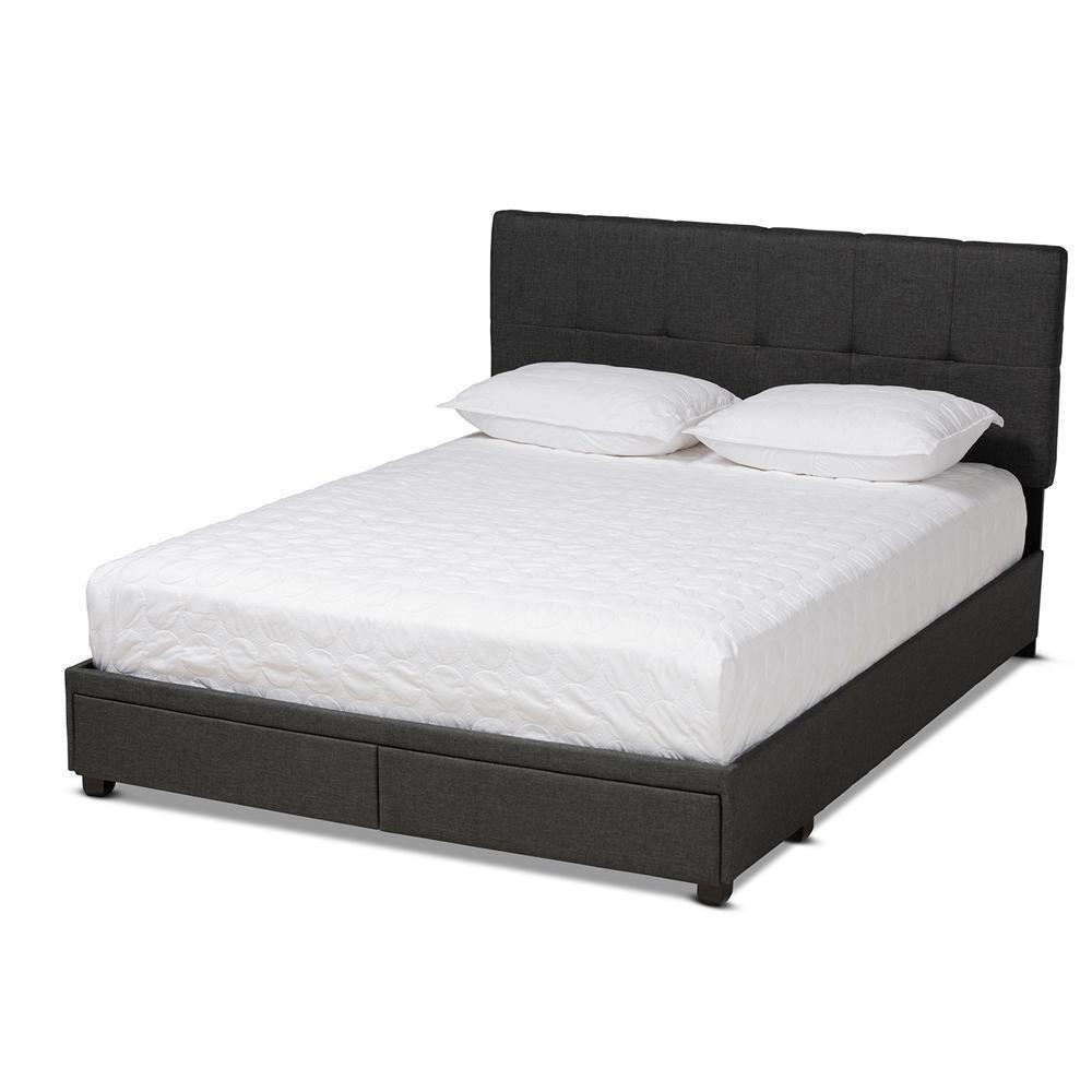Netti Dark Grey Fabric Upholstered 2-Drawer King Size Platform Storage Bed FredCo