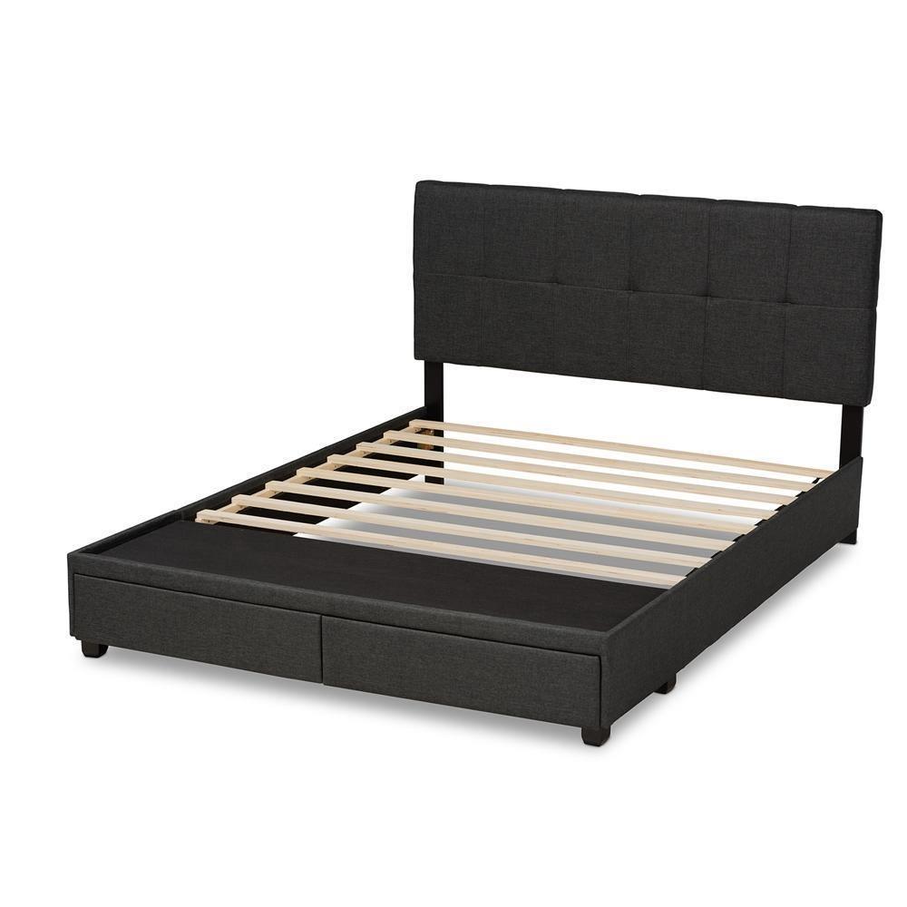Netti Dark Grey Fabric Upholstered 2-Drawer King Size Platform Storage Bed FredCo