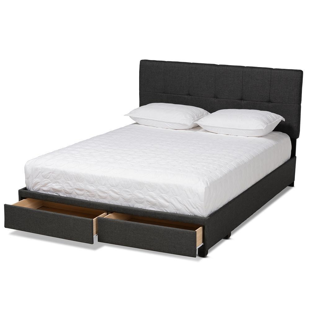 Netti Dark Grey Fabric Upholstered 2-Drawer King Size Platform Storage Bed FredCo