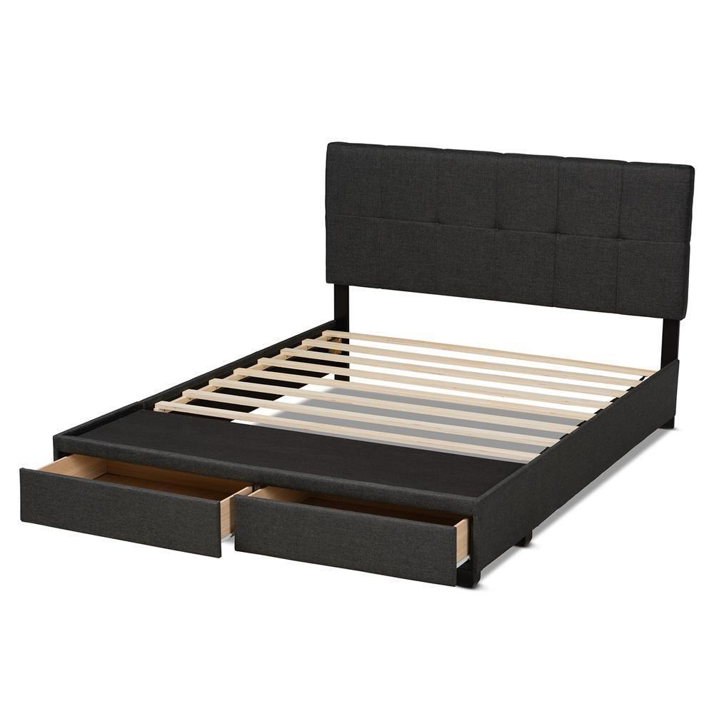 Netti Dark Grey Fabric Upholstered 2-Drawer King Size Platform Storage Bed FredCo