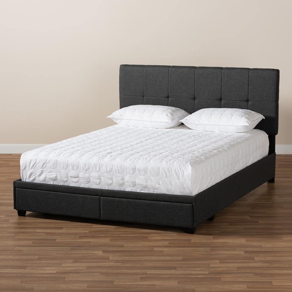Netti Dark Grey Fabric Upholstered 2-Drawer King Size Platform Storage Bed FredCo