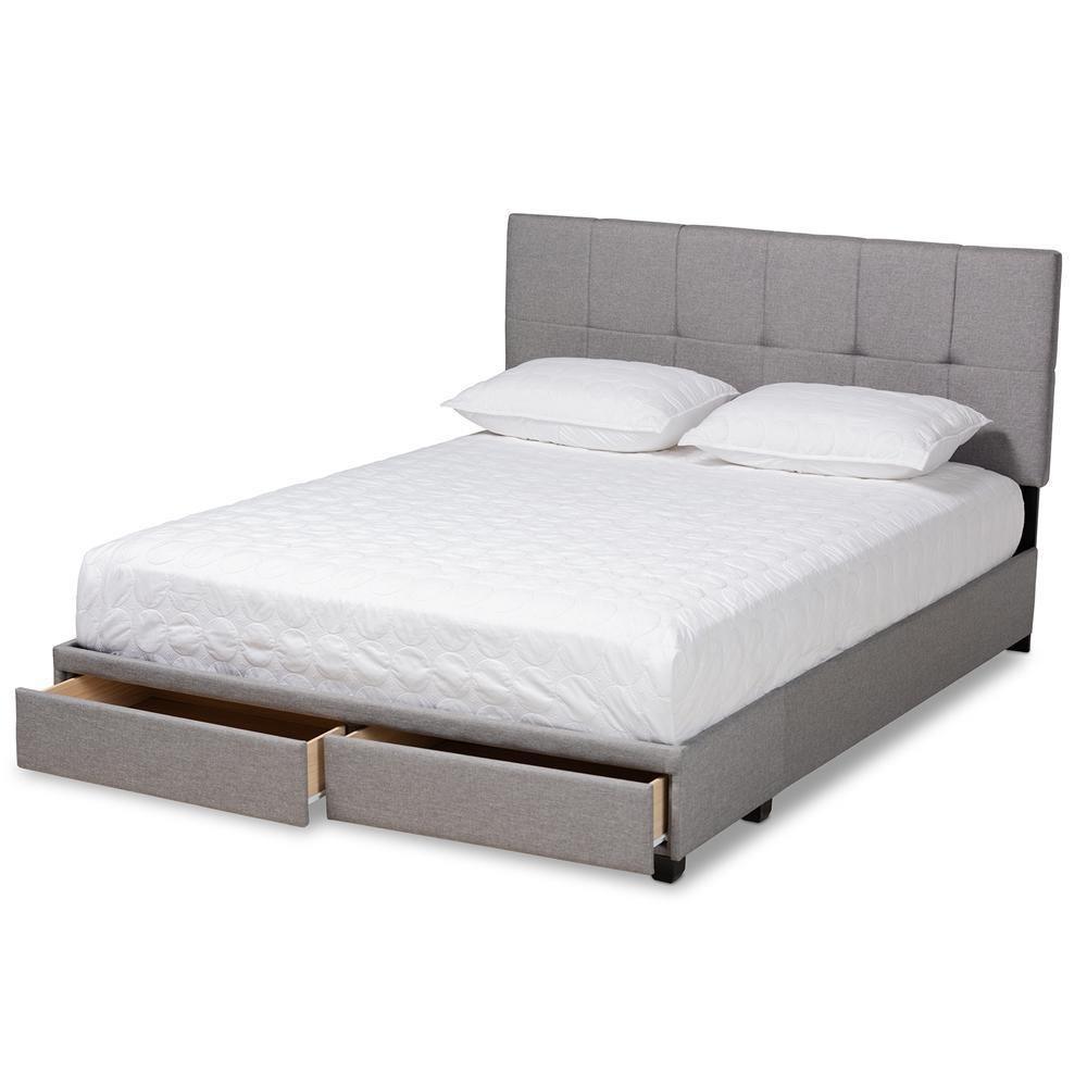 Netti Light Grey Fabric Upholstered 2-Drawer King Size Platform Storage Bed FredCo