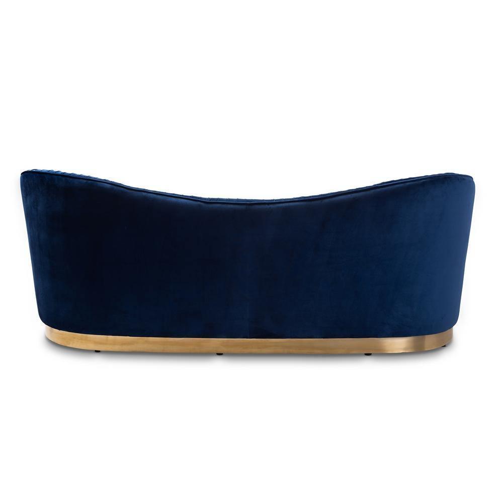 Nevena Glam Royal Blue Velvet Fabric Upholstered Gold-Finished Sofa FredCo