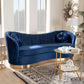 Nevena Glam Royal Blue Velvet Fabric Upholstered Gold-Finished Sofa FredCo