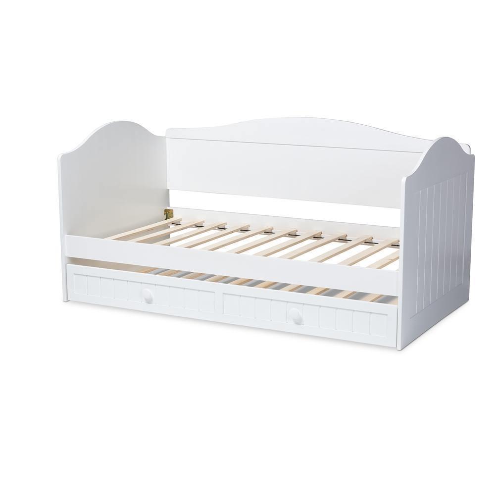 Neves Cottage Farmhouse White Finished Wood Twin Size Daybed with Trundle FredCo