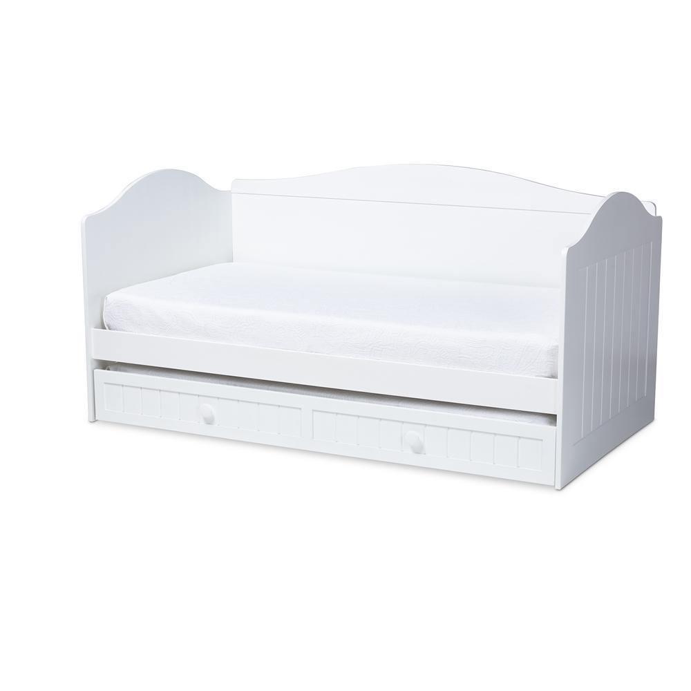 Neves Cottage Farmhouse White Finished Wood Twin Size Daybed with Trundle FredCo