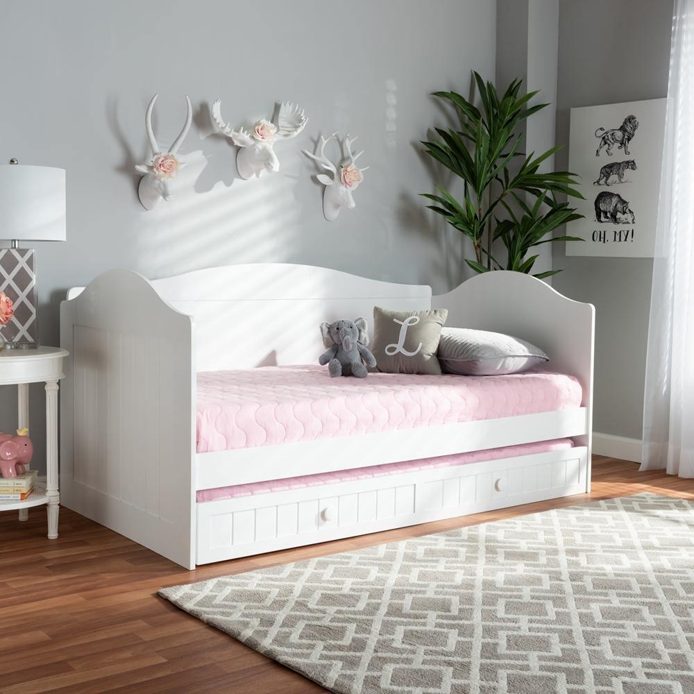 Neves Cottage Farmhouse White Finished Wood Twin Size Daybed with Trundle FredCo