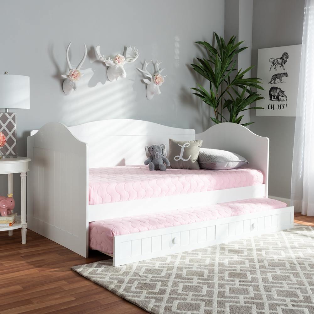 Neves Cottage Farmhouse White Finished Wood Twin Size Daybed with Trundle FredCo