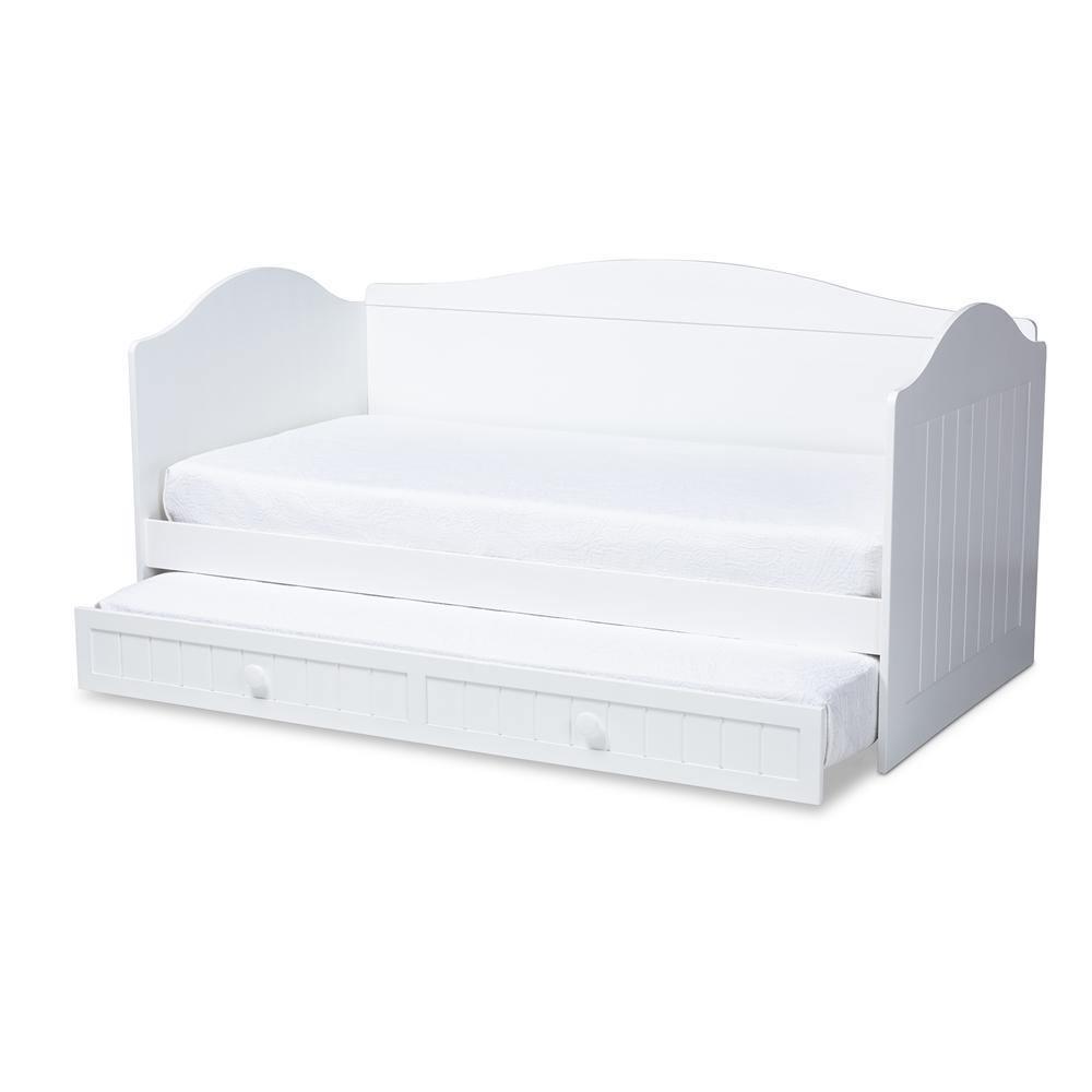 Neves Cottage Farmhouse White Finished Wood Twin Size Daybed with Trundle FredCo