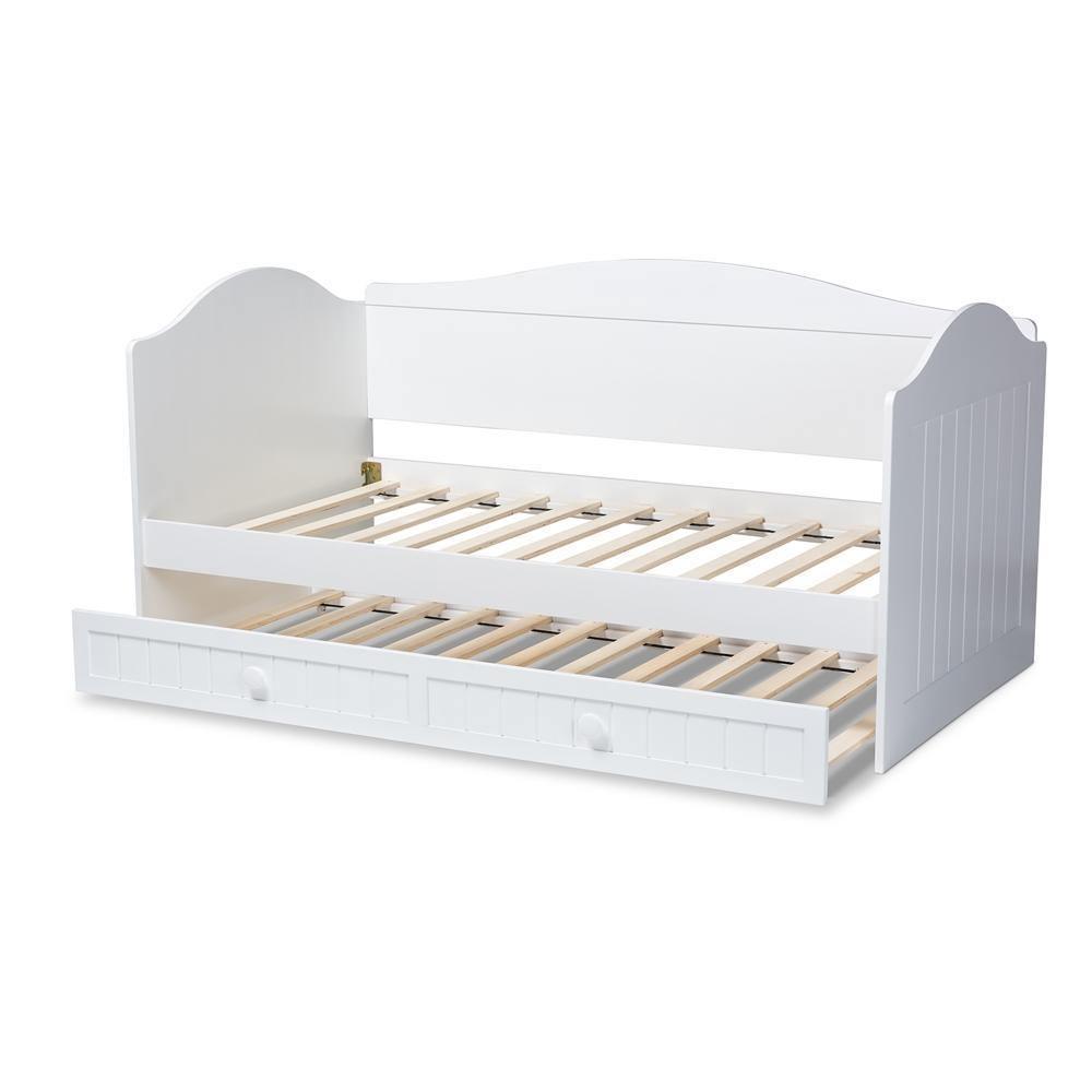 Neves Cottage Farmhouse White Finished Wood Twin Size Daybed with Trundle FredCo