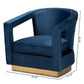 Neville Modern Luxe and Glam Navy Blue Velvet Fabric Upholstered and Gold Finished Metal Armchair FredCo