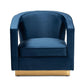 Neville Modern Luxe and Glam Navy Blue Velvet Fabric Upholstered and Gold Finished Metal Armchair FredCo