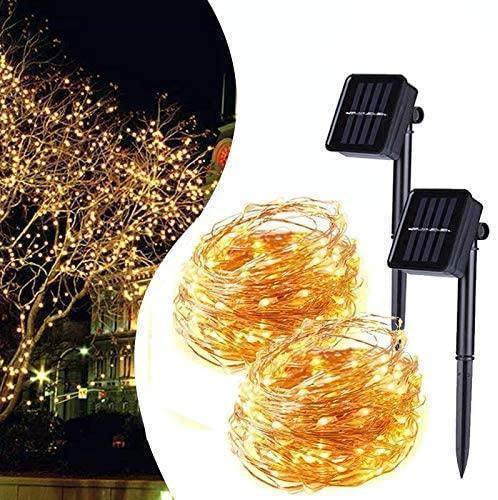 New 2 PACK 200 LED 66 FT Solar Copper Wire String Lights, 8 Modes Waterproof Fairy String Lights for Indoor Outdoor FredCo