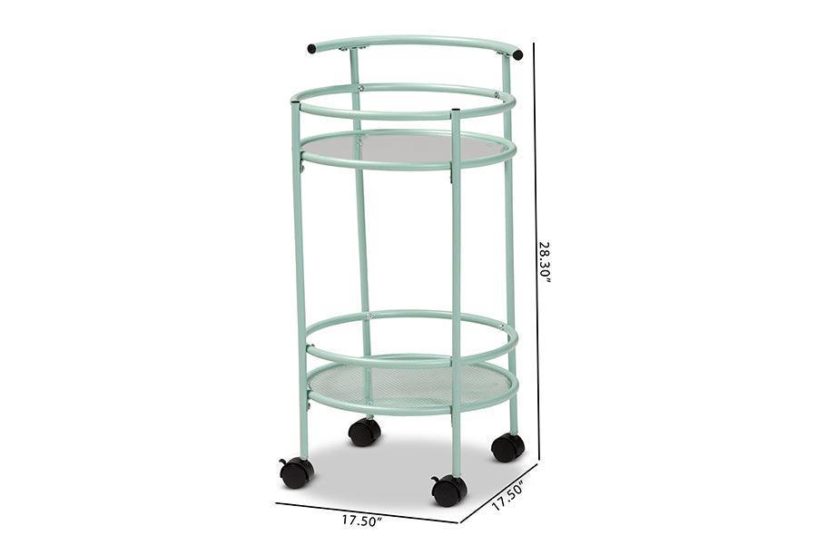 Newell Mid-Century Modern Mint Green Finished Metal 2-Tier Kitchen Cart FredCo