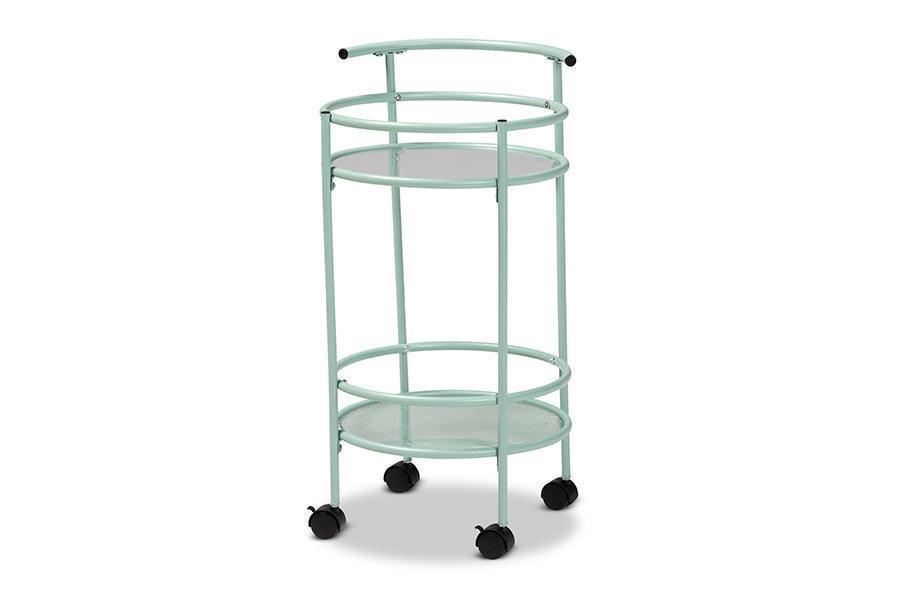 Newell Mid-Century Modern Mint Green Finished Metal 2-Tier Kitchen Cart FredCo