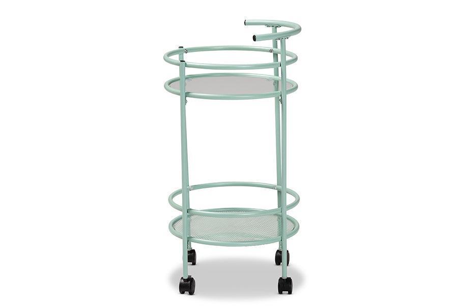 Newell Mid-Century Modern Mint Green Finished Metal 2-Tier Kitchen Cart FredCo