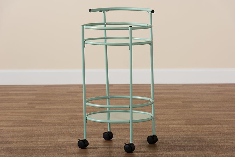 Newell Mid-Century Modern Mint Green Finished Metal 2-Tier Kitchen Cart FredCo