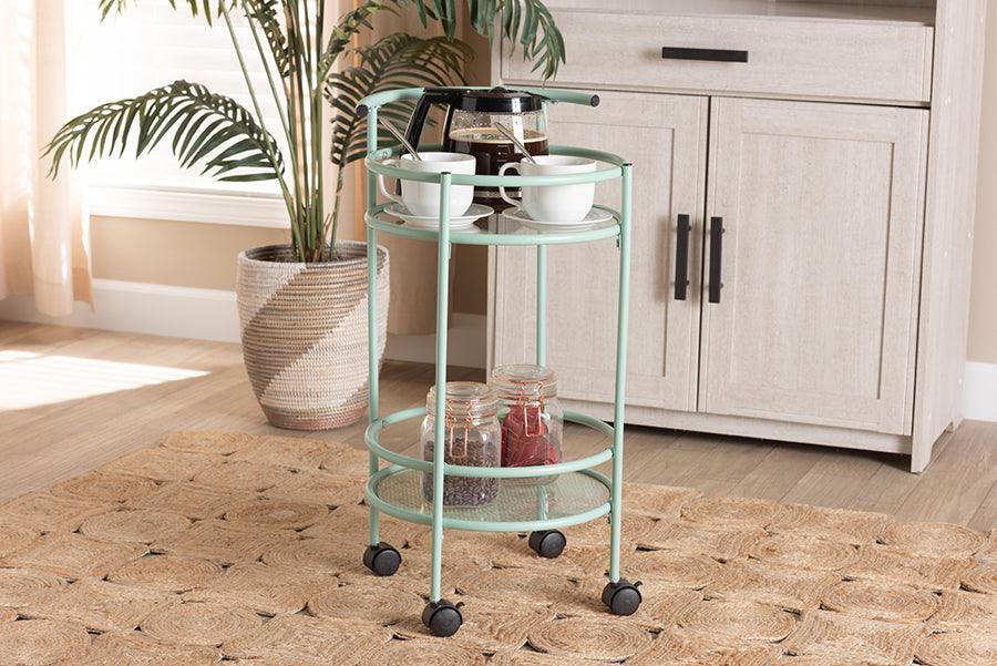 Newell Mid-Century Modern Mint Green Finished Metal 2-Tier Kitchen Cart FredCo