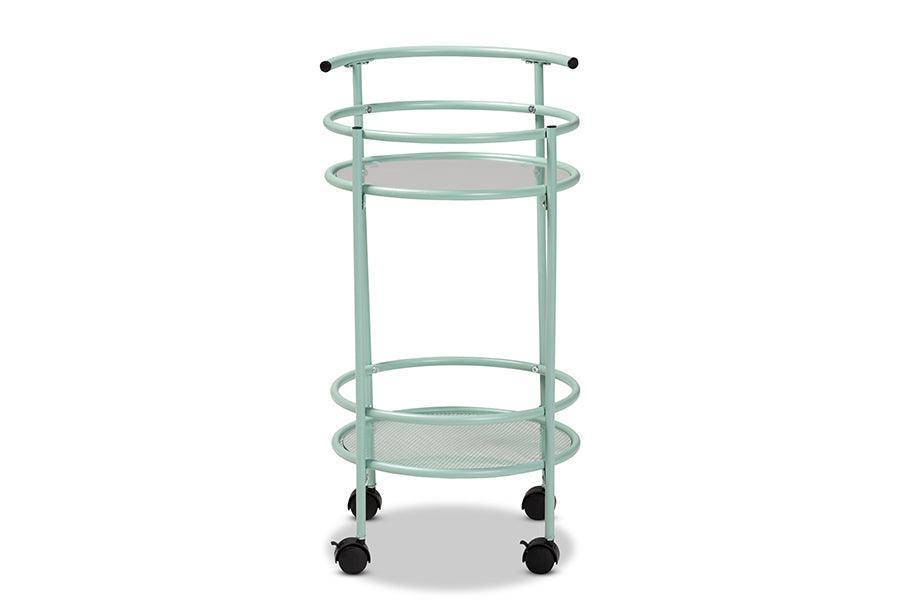Newell Mid-Century Modern Mint Green Finished Metal 2-Tier Kitchen Cart FredCo