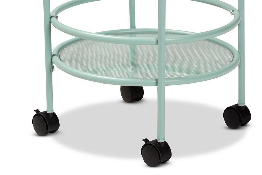 Newell Mid-Century Modern Mint Green Finished Metal 2-Tier Kitchen Cart FredCo