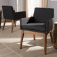 Nexus Mid-Century Modern Walnut Wood Finishing Dark Grey Fabric Dining Armchair FredCo