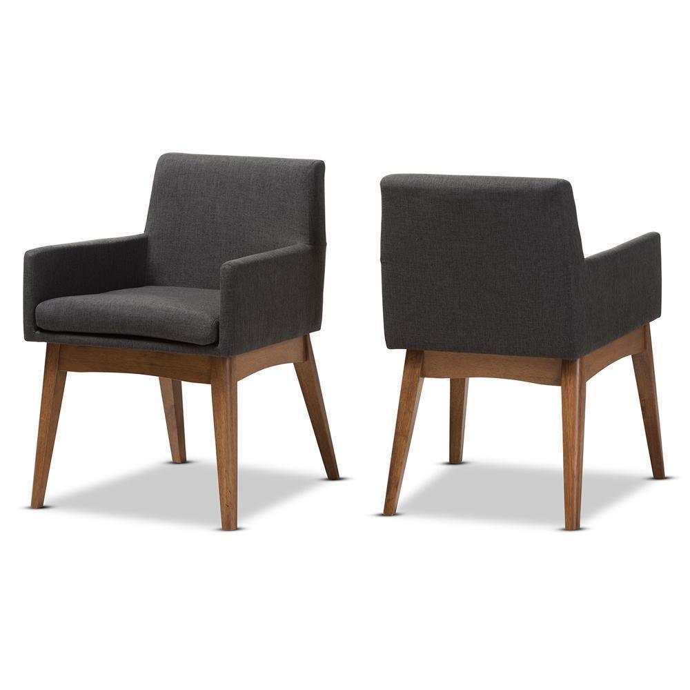 Nexus Mid-Century Modern Walnut Wood Finishing Dark Grey Fabric Dining Armchair FredCo