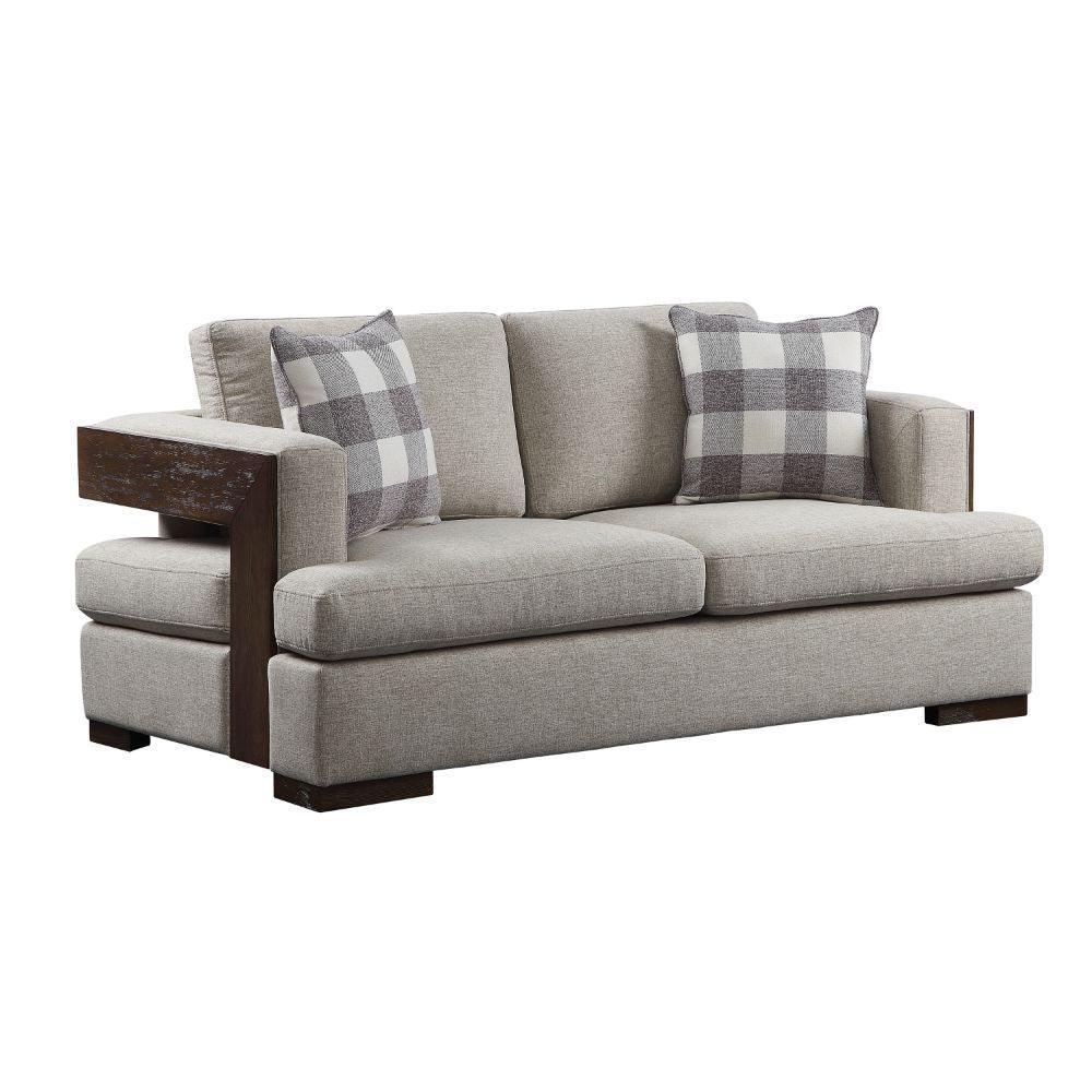 Niamey Loveseat (w/2 Pillows) Fabric & Walnut FredCo
