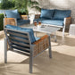 Nicholson Modern and Contemporary Blue Fabric Brown PE Rattan 4-Piece Outdoor Patio Lounge Set FredCo