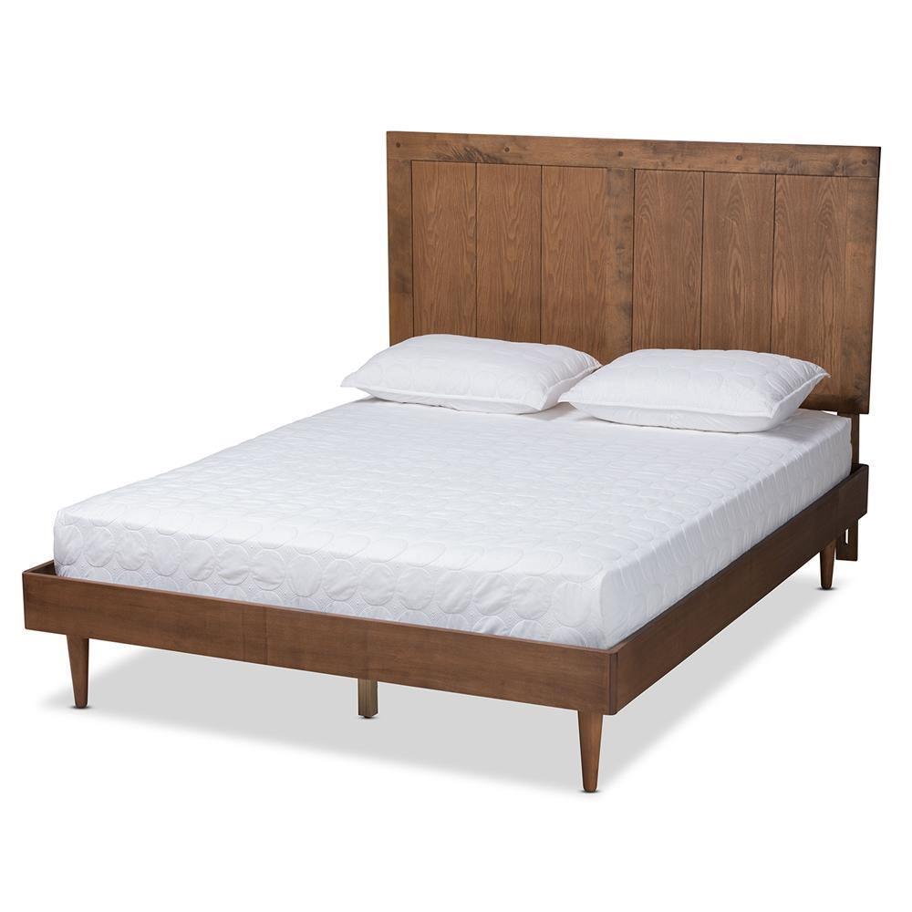 Nicola Mid-Century Modern Transitional Ash Walnut Finished Wood Queen Size Platform Bed FredCo