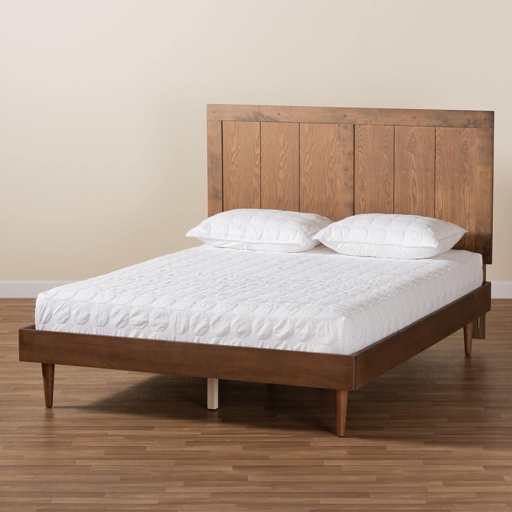 Nicola Mid-Century Modern Transitional Ash Walnut Finished Wood Queen Size Platform Bed FredCo