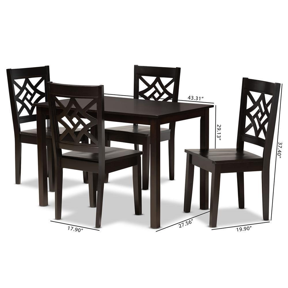 Nicolette Modern and Contemporary Dark Brown Finished Wood 5-Piece Dining Set FredCo