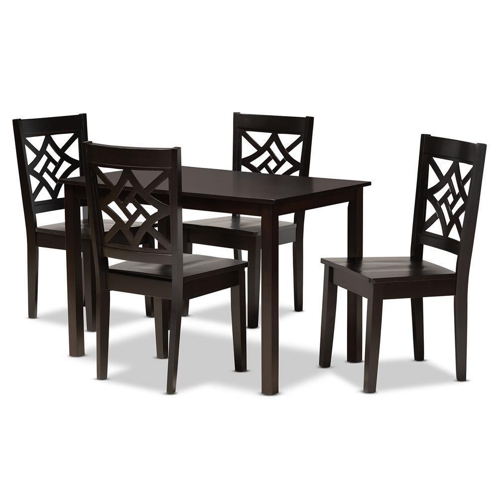 Nicolette Modern and Contemporary Dark Brown Finished Wood 5-Piece Dining Set FredCo