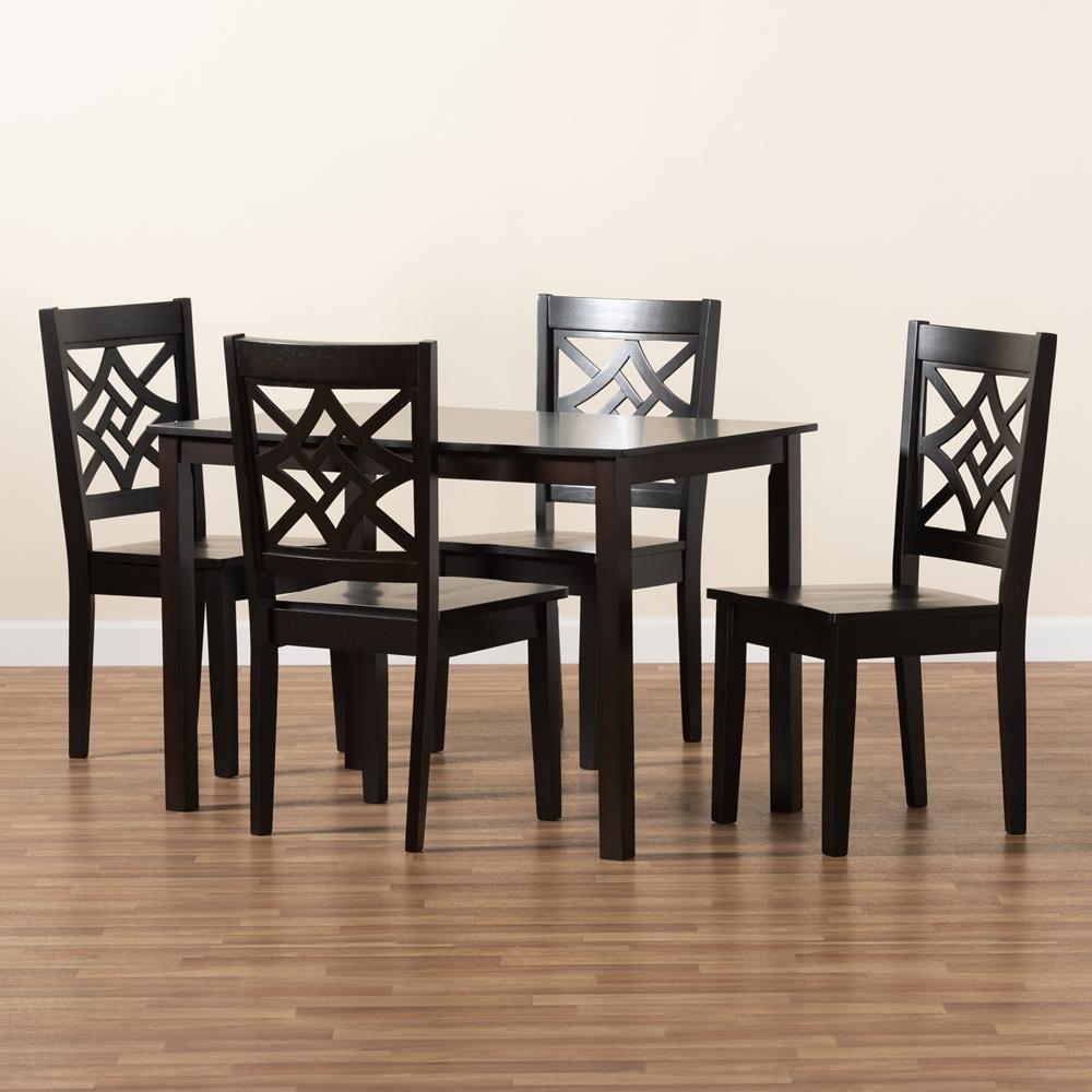 Nicolette Modern and Contemporary Dark Brown Finished Wood 5-Piece Dining Set FredCo