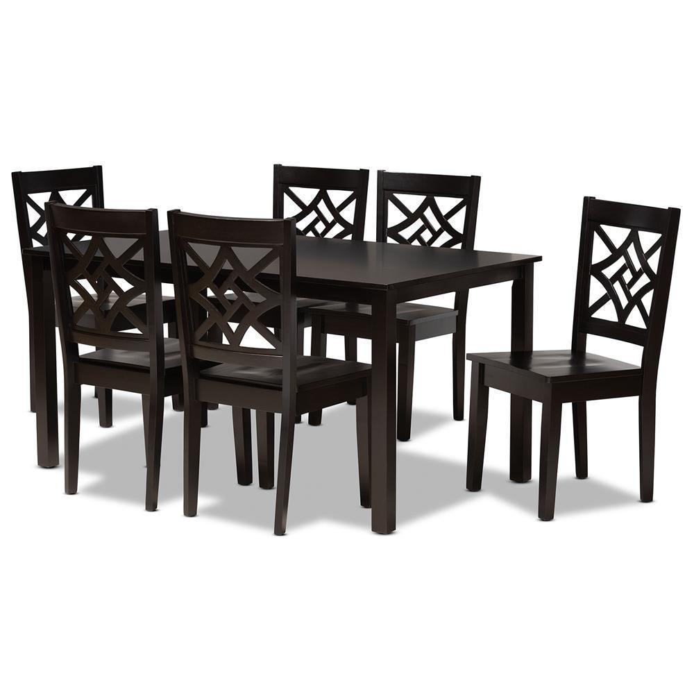Nicolette Modern and Contemporary Dark Brown Finished Wood 7-Piece Dining Set FredCo
