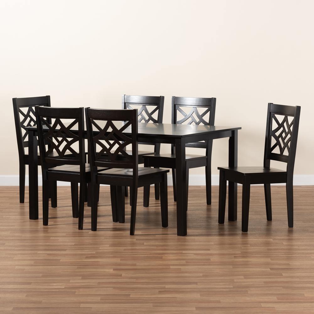 Nicolette Modern and Contemporary Dark Brown Finished Wood 7-Piece Dining Set FredCo