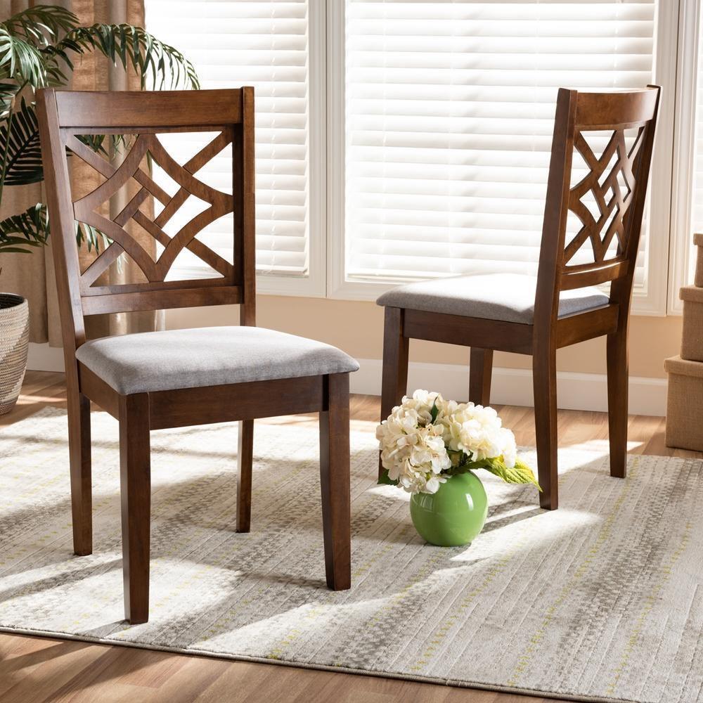 Nicolette Modern and Contemporary Grey Fabric Upholstered and Walnut Brown Finished Wood 2-Piece Dining Chair Set FredCo