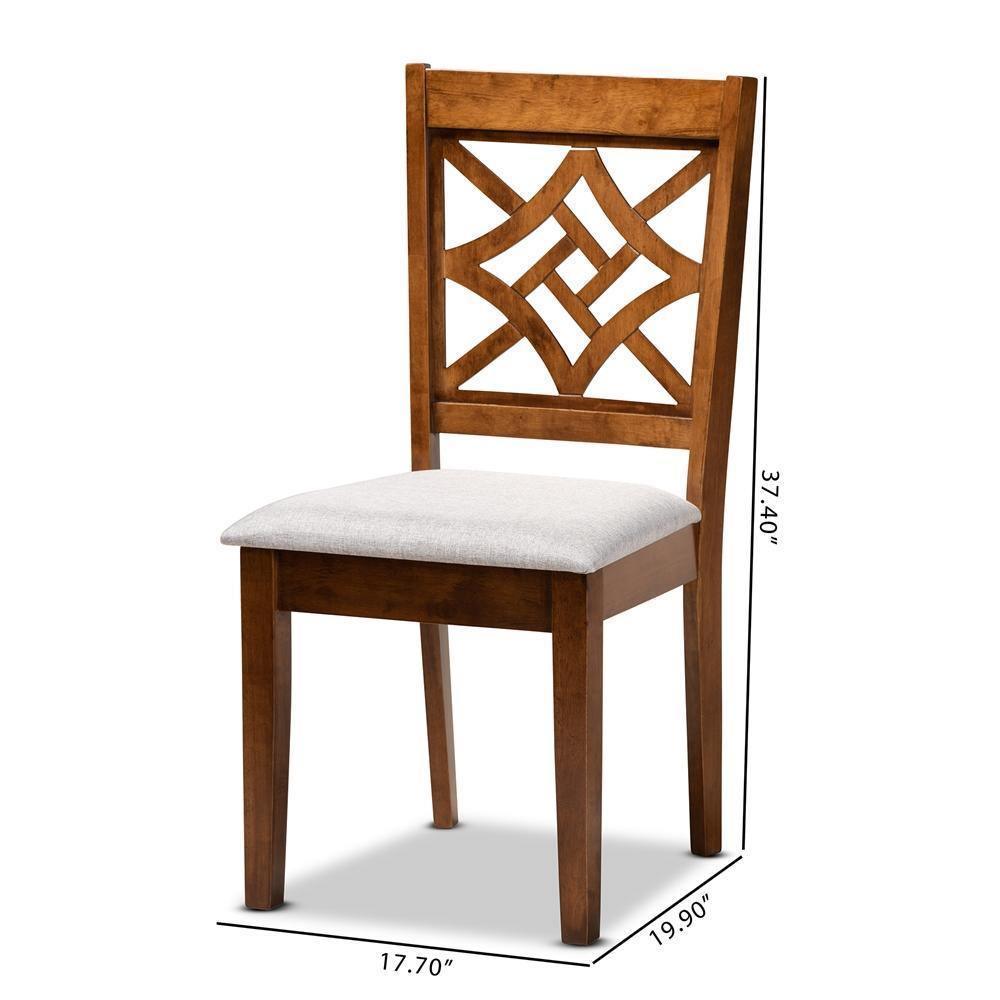 Nicolette Modern and Contemporary Grey Fabric Upholstered and Walnut Brown Finished Wood 2-Piece Dining Chair Set FredCo