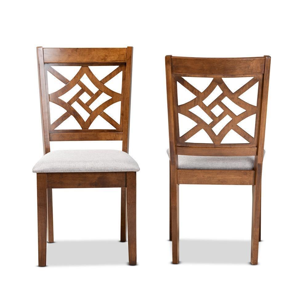 Nicolette Modern and Contemporary Grey Fabric Upholstered and Walnut Brown Finished Wood 2-Piece Dining Chair Set FredCo