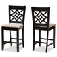Nicolette Modern and Contemporary Sand Fabric Upholstered and Dark Brown Finished Wood 2-Piece Counter Stool Set FredCo
