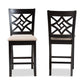 Nicolette Modern and Contemporary Sand Fabric Upholstered and Dark Brown Finished Wood 2-Piece Counter Stool Set FredCo
