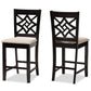 Nicolette Modern and Contemporary Sand Fabric Upholstered and Dark Brown Finished Wood 2-Piece Counter Stool Set FredCo