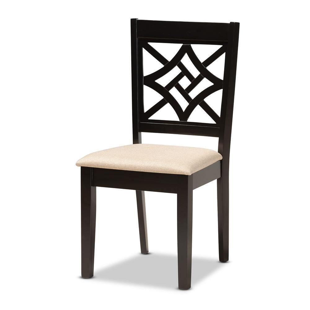 Nicolette Modern and Contemporary Sand Fabric Upholstered and Dark Brown Finished Wood 5-Piece Dining Set FredCo