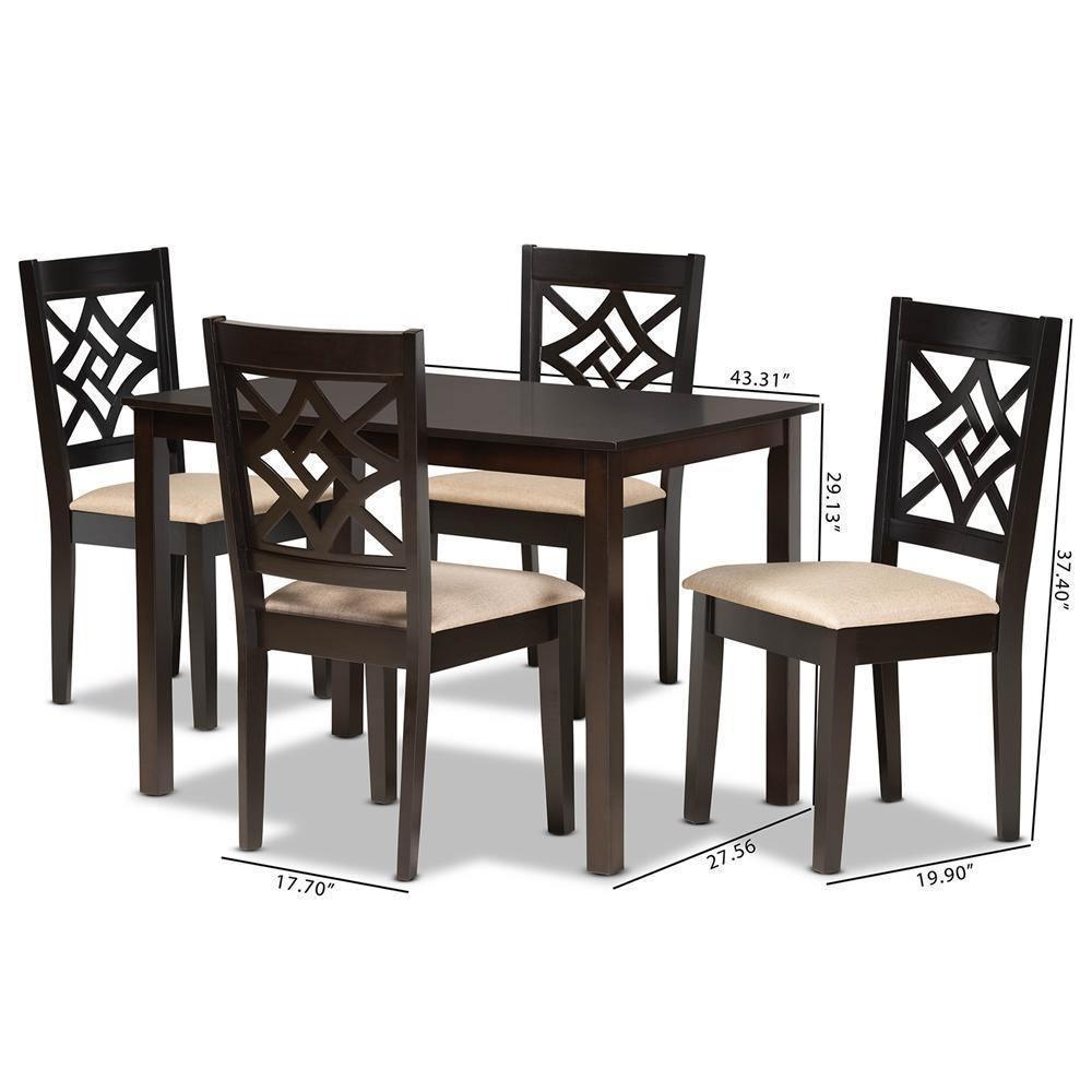 Nicolette Modern and Contemporary Sand Fabric Upholstered and Dark Brown Finished Wood 5-Piece Dining Set FredCo