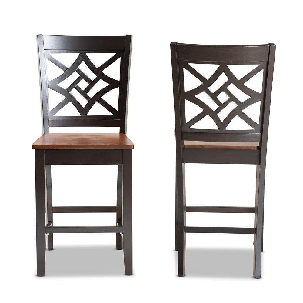 Nicolette Modern and Contemporary Two-Tone Dark Brown and Walnut Brown Finished Wood 2-Piece Counter Stool Set FredCo