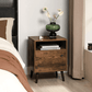Nightstand, End Table, Sofa Side Table with Open Shelf and Cabinet, Tapered Legs, for Bedroom, Retro Style, Rustic Brown FredCo