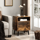 Nightstand, End Table, Sofa Side Table with Open Shelf and Cabinet, Tapered Legs, for Bedroom, Retro Style, Rustic Brown FredCo