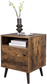 Nightstand, End Table, Sofa Side Table with Open Shelf and Cabinet, Tapered Legs, for Bedroom, Retro Style, Rustic Brown FredCo
